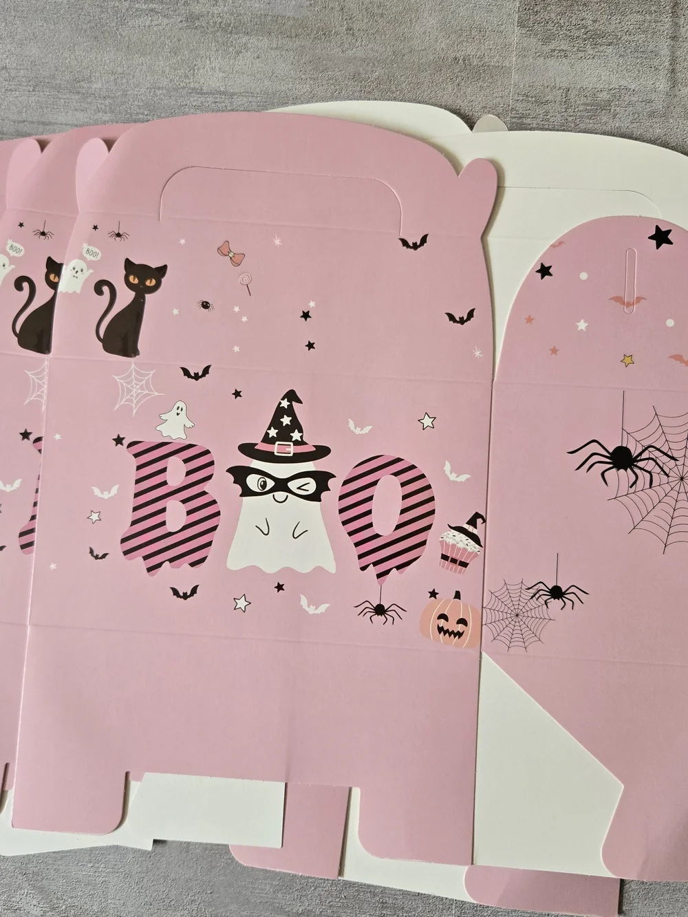 ​Pink Halloween Treat Boxes Pastel Boo Ghost Black Cat Party Favor Gift Box Set